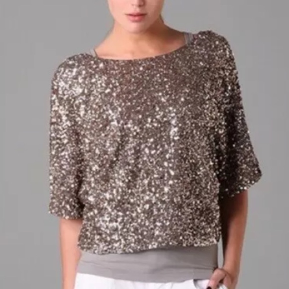 Vince $295 Antique Gold Sequin 1/2 Sleeve Blouse